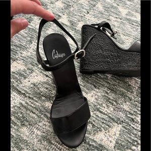 Black cork wedges. Very comfortable. 4 inch heels